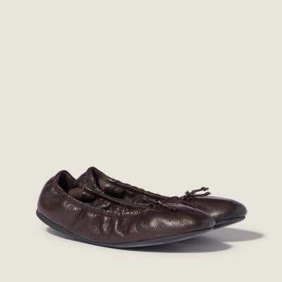 Miu Miu Foldable Leather Ballerinas Dark Brown MM261283 Miu Miu Foldable Leather Ballerinas Dark Brown MM261283