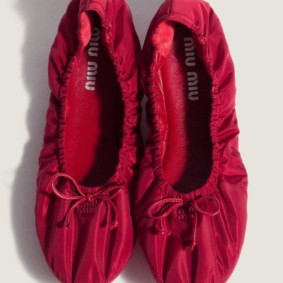 Miu Miu Foldable Technical Fabric Ballerinas Ruby Red MM261280 Miu Miu Foldable Technical Fabric Ballerinas Ruby Red MM261280