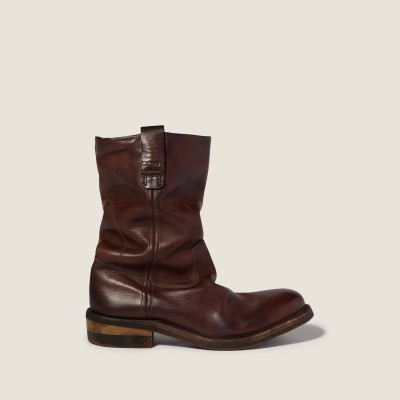 Miu Miu Foule Leather Booties Coffee MM261066