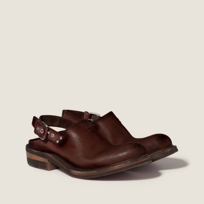 Miu Miu Foule Leather Mules Coffee MM261123 Miu Miu Foule Leather Mules Coffee MM261123
