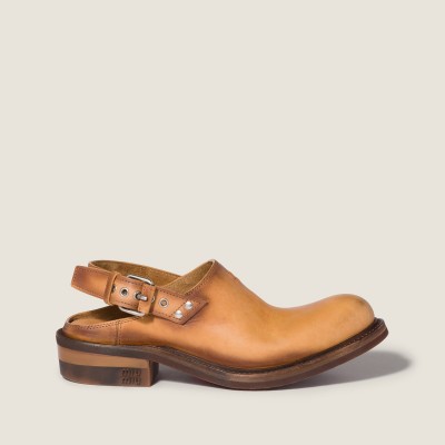 Miu Miu Foule Leather Mules Light Tan MM261124