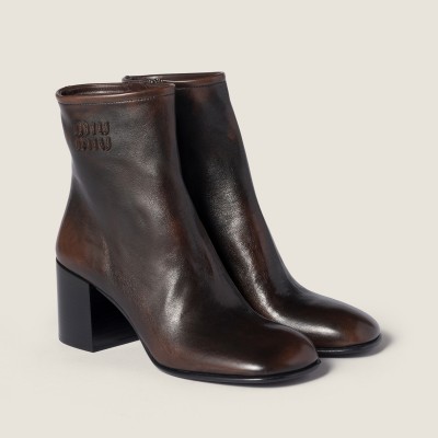 Miu Miu Fume Calf Booties Dark Brown MM261062 Miu Miu Fume Calf Booties Dark Brown MM261062