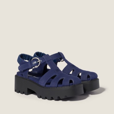 Miu Miu Gabardine Sandals Ink Blue MM261170 Miu Miu Gabardine Sandals Ink Blue MM261170