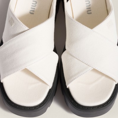 Miu Miu Gabardine Sandals Ivory MM261171
