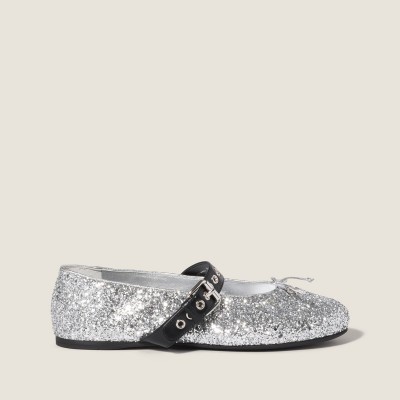 Miu Miu Glitter Ballerinas Silver MM261277