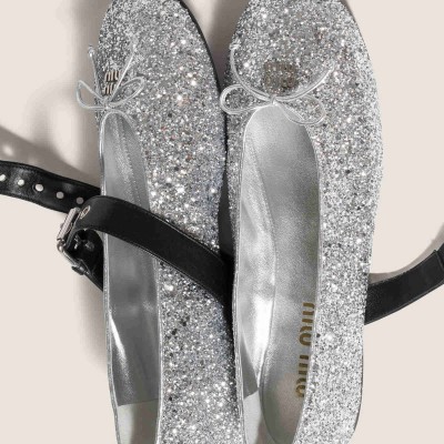 Miu Miu Glitter Ballerinas Silver MM261277