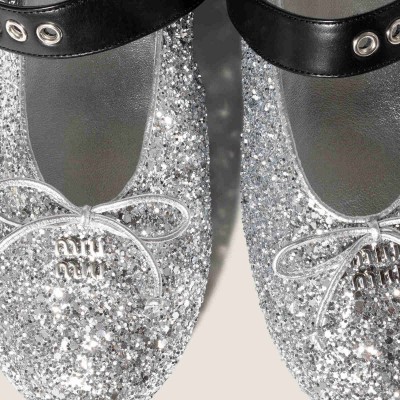 Miu Miu Glitter Ballerinas Silver MM261277