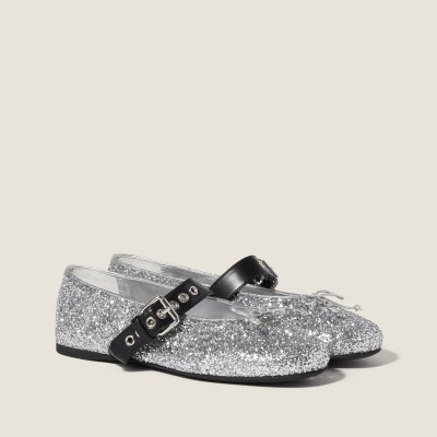 Miu Miu Glitter Ballerinas Silver MM261277 Miu Miu Glitter Ballerinas Silver MM261277