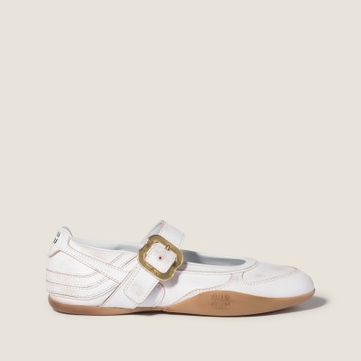 Miu Miu Gymnasium Leather Ballerinas With Strap And Buckle White MM261028