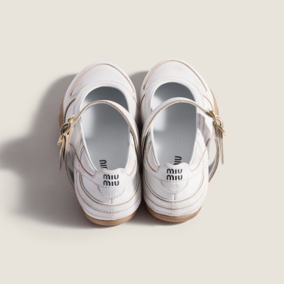 Miu Miu Gymnasium Leather Ballerinas With Strap And Buckle White MM261028