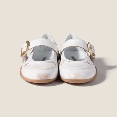 Miu Miu Gymnasium Leather Ballerinas With Strap And Buckle White MM261028