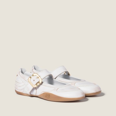 Miu Miu Gymnasium Leather Ballerinas With Strap And Buckle White MM261028 Miu Miu Gymnasium Leather Ballerinas With Strap And Buckle White MM261028
