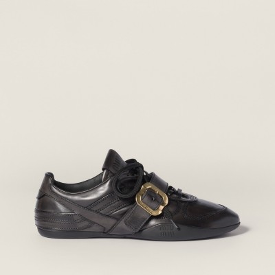 Miu Miu Gymnasium Leather Sneakers With Buckle Black MM261272