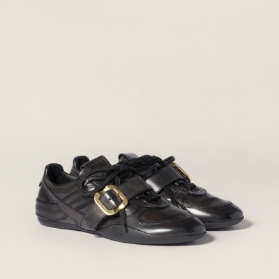 Miu Miu Gymnasium Leather Sneakers With Buckle Black MM261272 Miu Miu Gymnasium Leather Sneakers With Buckle Black MM261272