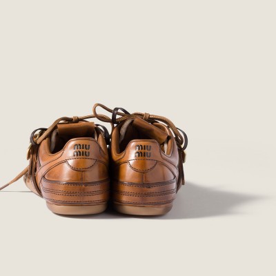 Miu Miu Gymnasium Leather Sneakers With Buckle Cognac MM261273