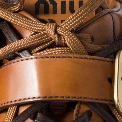 Miu Miu Gymnasium Leather Sneakers With Buckle Cognac MM261273