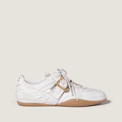 Miu Miu Gymnasium Leather Sneakers With Strap And Buckle White MM261274 Miu Miu Gymnasium Leather Sneakers With Strap And Buckle White MM261274