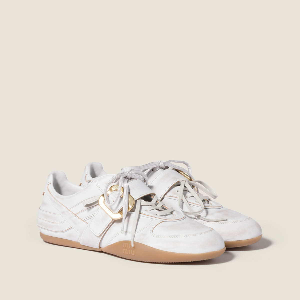 Miu Miu Gymnasium Leather Sneakers With Strap And Buckle White MM261274 Miu Miu Gymnasium Leather Sneakers With Strap And Buckle White MM261274