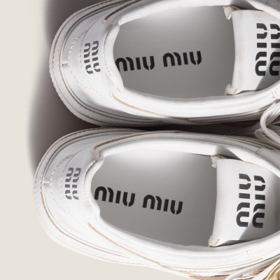 Miu Miu Gymnasium Leather Sneakers With Strap And Buckle White MM261274 Miu Miu Gymnasium Leather Sneakers With Strap And Buckle White MM261274