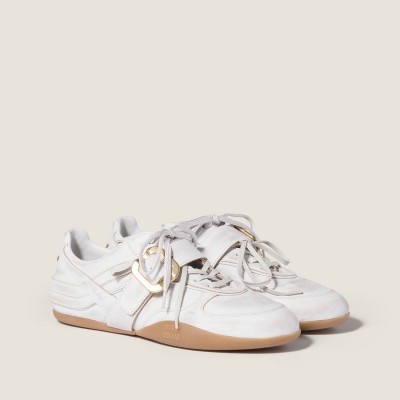 Miu Miu Gymnasium Leather Sneakers With Strap And Buckle White MM261274 Miu Miu Gymnasium Leather Sneakers With Strap And Buckle White MM261274