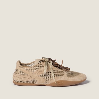 Miu Miu Gymnasium Mesh And Suede Sneakers Desert Beige MM261253 Miu Miu Gymnasium Mesh And Suede Sneakers Desert Beige MM261253