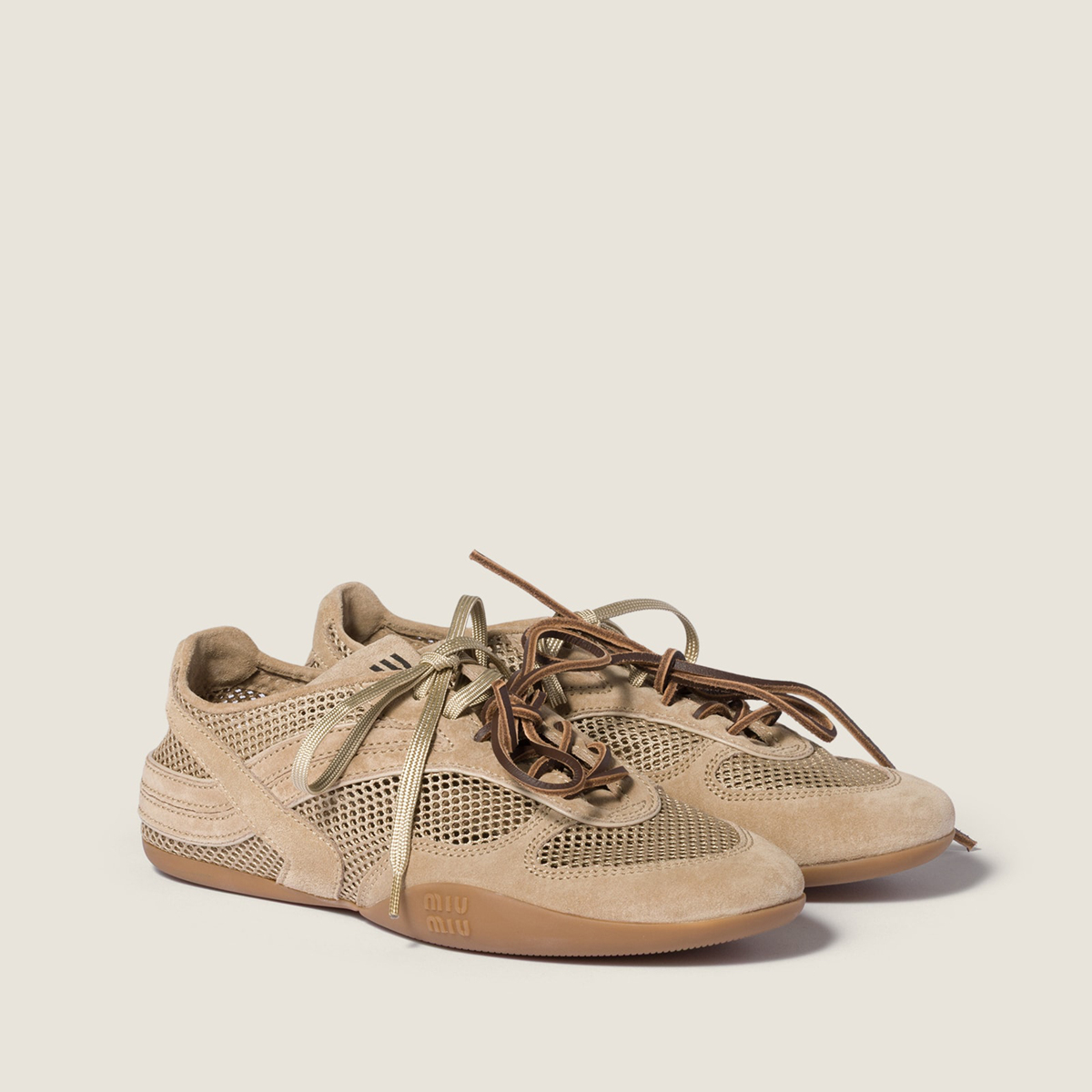 Miu Miu Gymnasium Mesh And Suede Sneakers Desert Beige MM261253 Miu Miu Gymnasium Mesh And Suede Sneakers Desert Beige MM261253