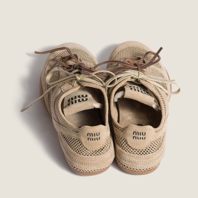 Miu Miu Gymnasium Mesh And Suede Sneakers Desert Beige MM261253 Miu Miu Gymnasium Mesh And Suede Sneakers Desert Beige MM261253