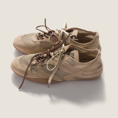 Miu Miu Gymnasium Mesh And Suede Sneakers Desert Beige MM261253 Miu Miu Gymnasium Mesh And Suede Sneakers Desert Beige MM261253