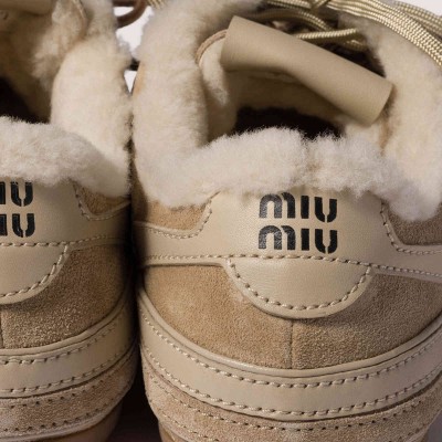 Miu Miu Gymnasium Suede And Shearling Sneakers Desert Beige MM261354 Miu Miu Gymnasium Suede And Shearling Sneakers Desert Beige MM261354