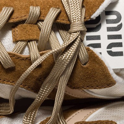 Miu Miu Gymnasium Technical Fabric And Suede Sneakers Chalk White Cinnamon MM261257 Miu Miu Gymnasium Technical Fabric And Suede Sneakers Chalk White Cinnamon MM261257