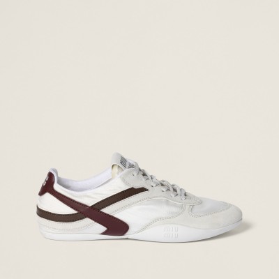 Miu Miu Gymnasium Technical Fabric And Suede Sneakers White Burgundy MM261258 Miu Miu Gymnasium Technical Fabric And Suede Sneakers White Burgundy MM261258
