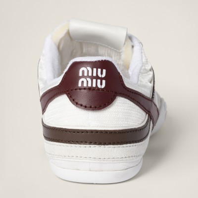 Miu Miu Gymnasium Technical Fabric And Suede Sneakers White Burgundy MM261258 Miu Miu Gymnasium Technical Fabric And Suede Sneakers White Burgundy MM261258