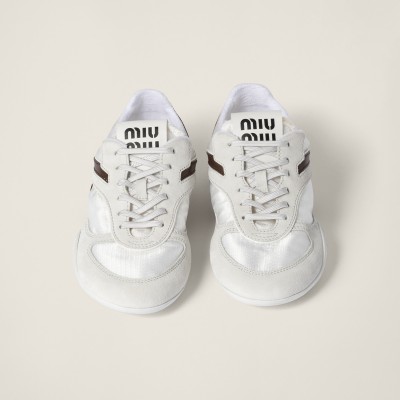 Miu Miu Gymnasium Technical Fabric And Suede Sneakers White Burgundy MM261258 Miu Miu Gymnasium Technical Fabric And Suede Sneakers White Burgundy MM261258