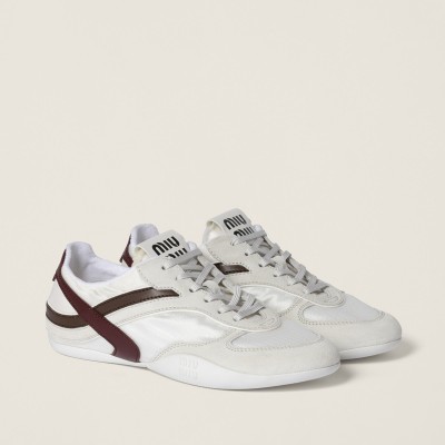 Miu Miu Gymnasium Technical Fabric And Suede Sneakers White Burgundy MM261258 Miu Miu Gymnasium Technical Fabric And Suede Sneakers White Burgundy MM261258