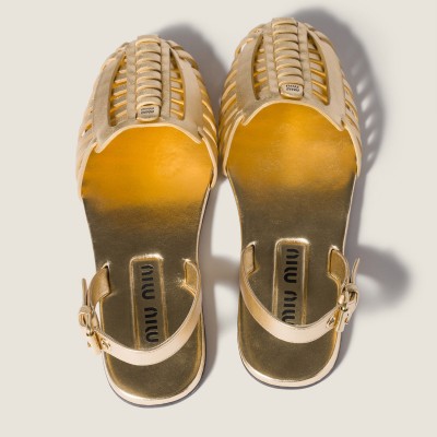 Miu Miu Laminated Nappa Leather Fisherman Sandals Platinum MM261183
