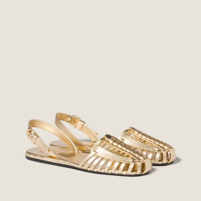 Miu Miu Laminated Nappa Leather Fisherman Sandals Platinum MM261183 Miu Miu Laminated Nappa Leather Fisherman Sandals Platinum MM261183