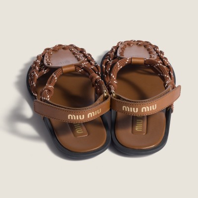Miu Miu Leather And Cord Sandals Hazelnut Brown Tobacco MM261161