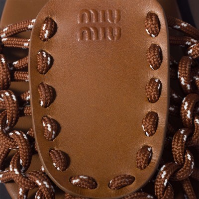 Miu Miu Leather And Cord Sandals Hazelnut Brown Tobacco MM261161