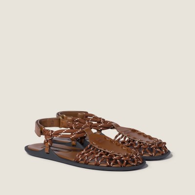 Miu Miu Leather And Cord Sandals Hazelnut Brown Tobacco MM261161 Miu Miu Leather And Cord Sandals Hazelnut Brown Tobacco MM261161