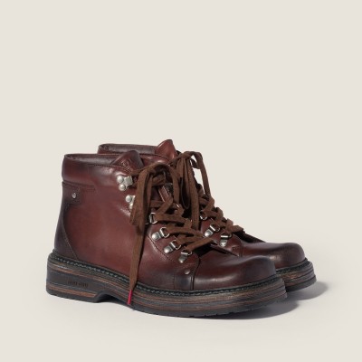 Miu Miu Leather Booties Coffee MM261288 Miu Miu Leather Booties Coffee MM261288
