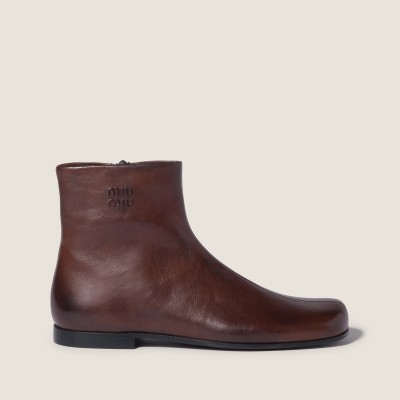 Miu Miu Leather Booties Dark Brown MM261289 Miu Miu Leather Booties Dark Brown MM261289