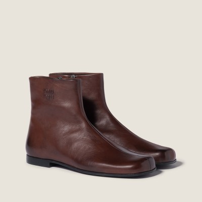 Miu Miu Leather Booties Dark Brown MM261289 Miu Miu Leather Booties Dark Brown MM261289