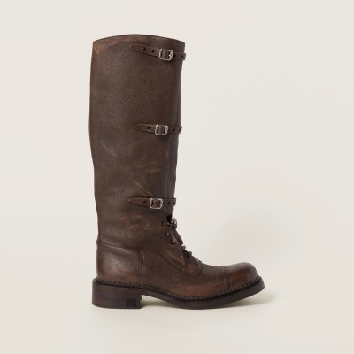 Miu Miu Leather Boots Cocoa Brown MM261072