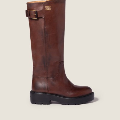 Miu Miu Leather Boots Coffee MM261307