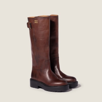 Miu Miu Leather Boots Coffee MM261307 Miu Miu Leather Boots Coffee MM261307