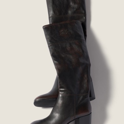 Miu Miu Leather Boots Dark Brown MM261303
