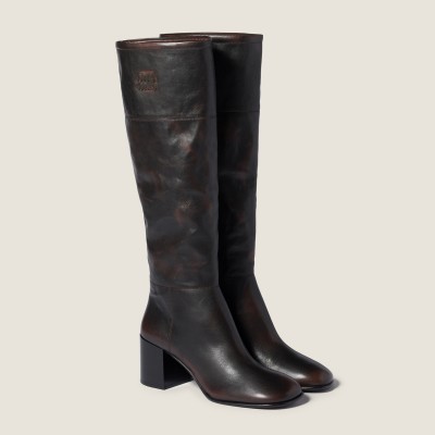 Miu Miu Leather Boots Dark Brown MM261303 Miu Miu Leather Boots Dark Brown MM261303