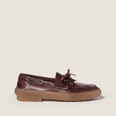 Miu Miu Leather Deck Shoes Coffee MM261078 Miu Miu Leather Deck Shoes Coffee MM261078