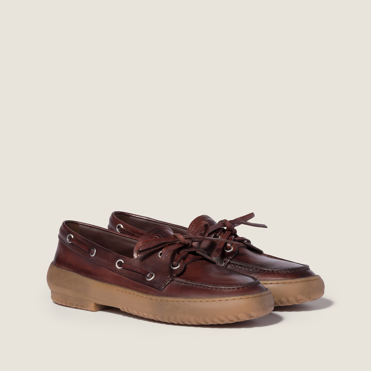 Miu Miu Leather Deck Shoes Coffee MM261078 Miu Miu Leather Deck Shoes Coffee MM261078