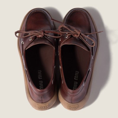 Miu Miu Leather Deck Shoes Coffee MM261078 Miu Miu Leather Deck Shoes Coffee MM261078